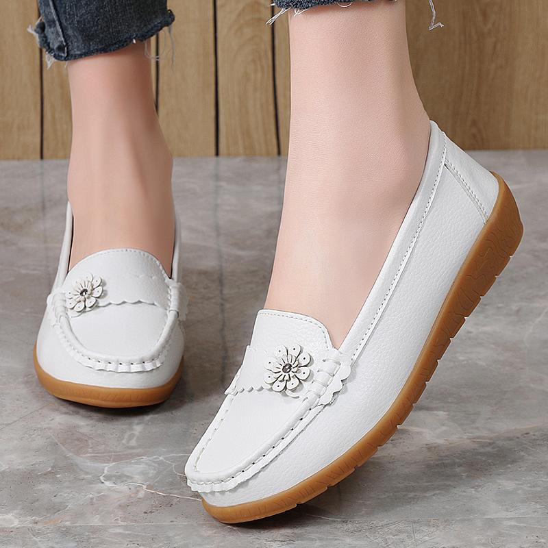 Scarpe Basse da Donna Mocassini Scarpe da Guida in Pelle Mocassini Floreale Casual Slip-on Estive Scarpe da Infermiera per Madre Taglie Grandi