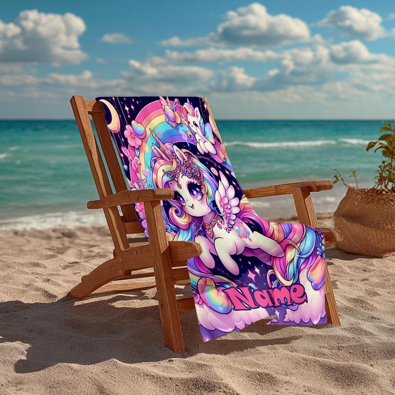 Custom Name Ultra-Soft Beach Towel with Unicorn Theme,Ideal for Pool - Camping, Diving - Perfect Travel Essential, Vibrant Beach Towel.