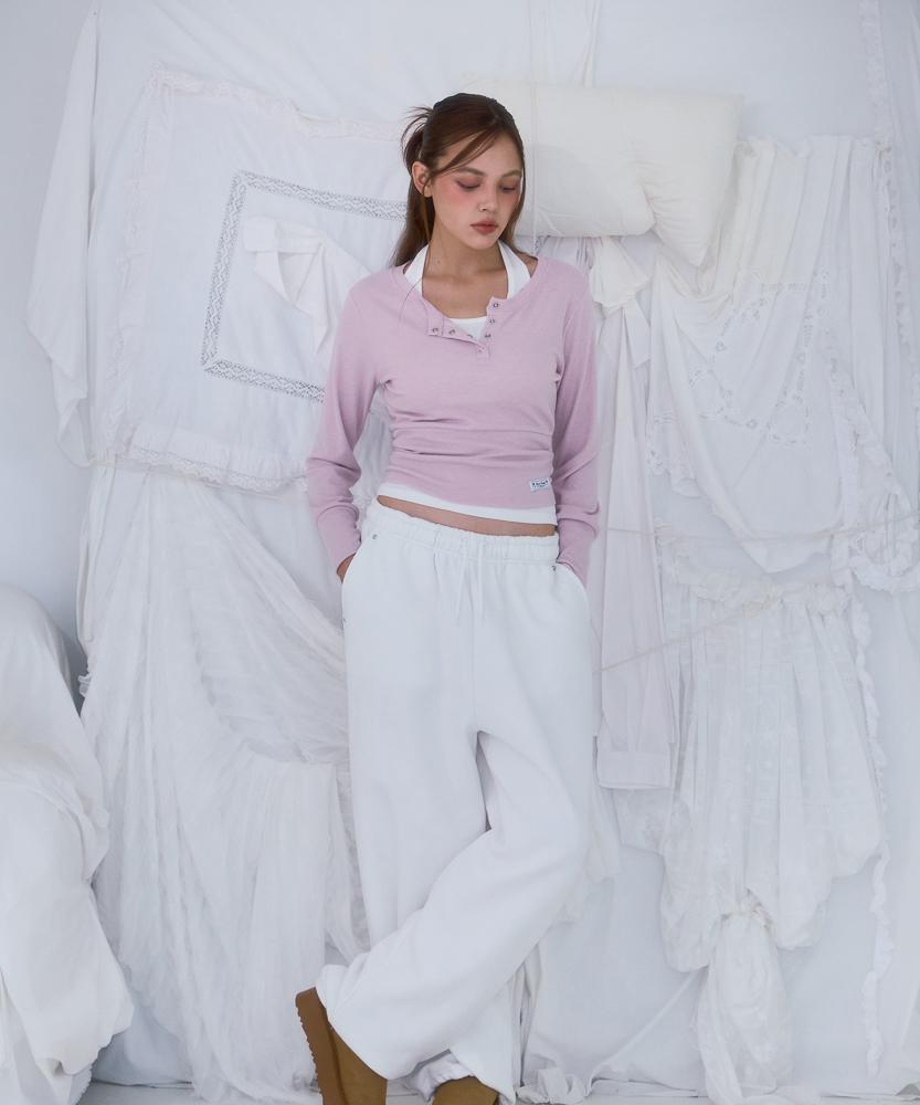 ROSEFRANTZ Eyelet Henley-Neck Long Sleeve [Pink]