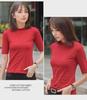 Chic Women's Mid-Sleeve Slim Fit High Collar Cotton T-Shirts