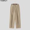 INCERUN Men Zipper Button Waist Solid Pleated Casual Long Pants Trousers