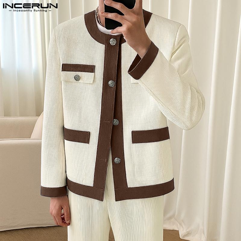 INCERUN Autumn Men Long Sleeve Casual Stitching Buttons Texture Jackets Coats