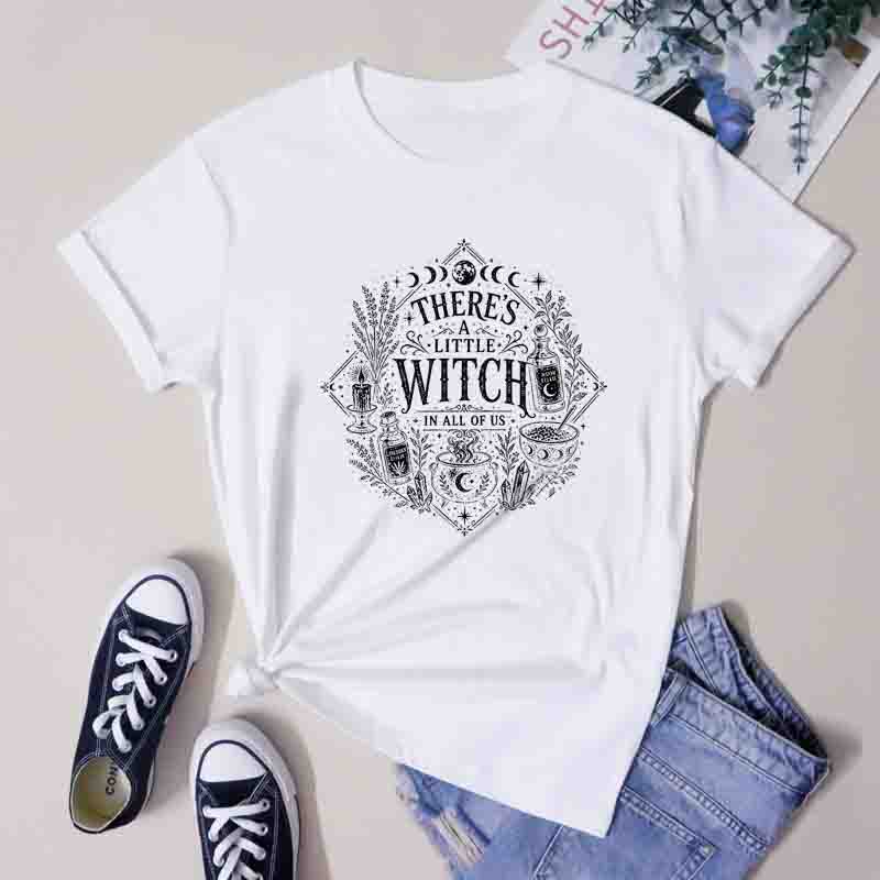 Theres A Little Witch In All Of Us Tee Gothic Witchy Mama Halloween Party Gift Shirt Aesthetic Unisex Mystical Occult TShirt