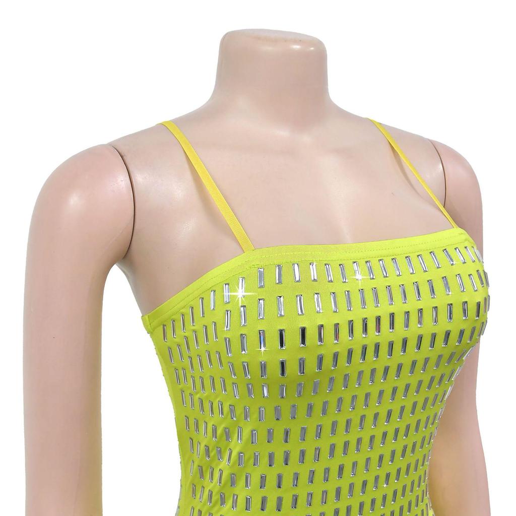 Elegant Rhinestone Backless Spaghetti Strap Dress - New Women's Fashion Style