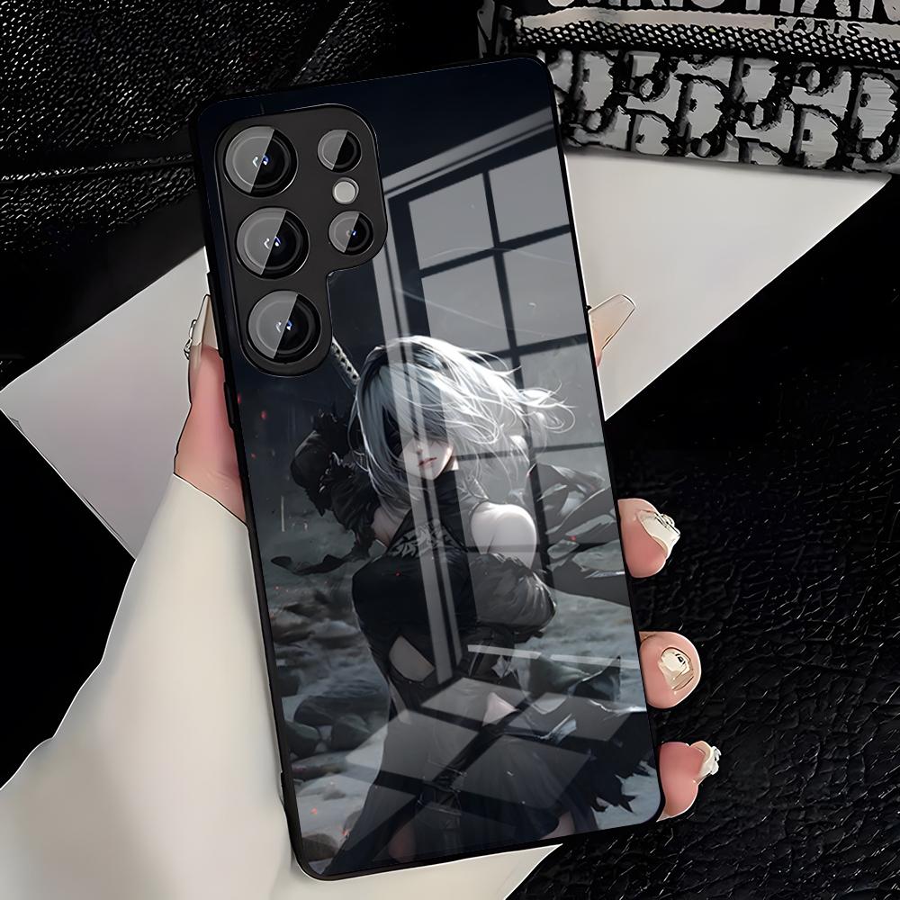 N-NieR Automata 2B Phone Case For Samsung S26 S25 Plus S20 S20 Plus S22 Ultra S23 FE S21 Plus S21 Ultra Glass Cover
