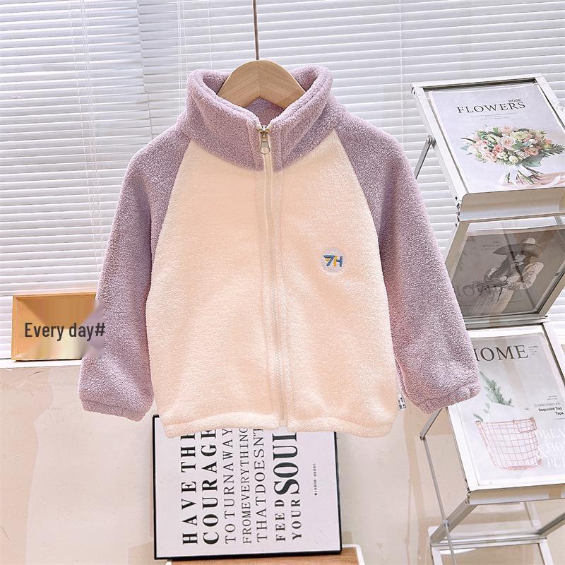 Kids' Plush Puff Jacket - Autumn/Winter Stand Collar Zipper Cardigan for Boys & Girls, Long Sleeve, Warm Home Wear.