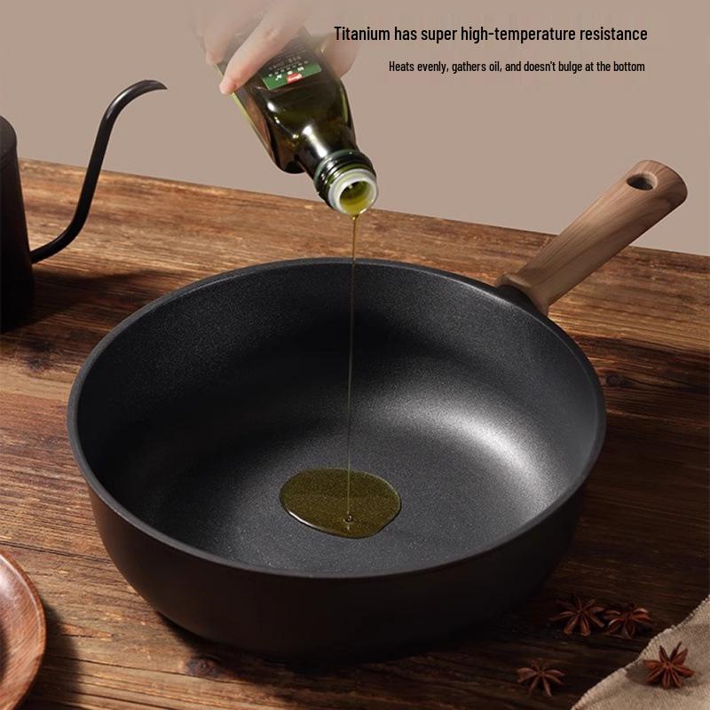 Titanium Non-Stick Frying Pan for Induction and Gas Stoves - Lightweight Flat-Bottom Wok for Stir-Fry Cooking