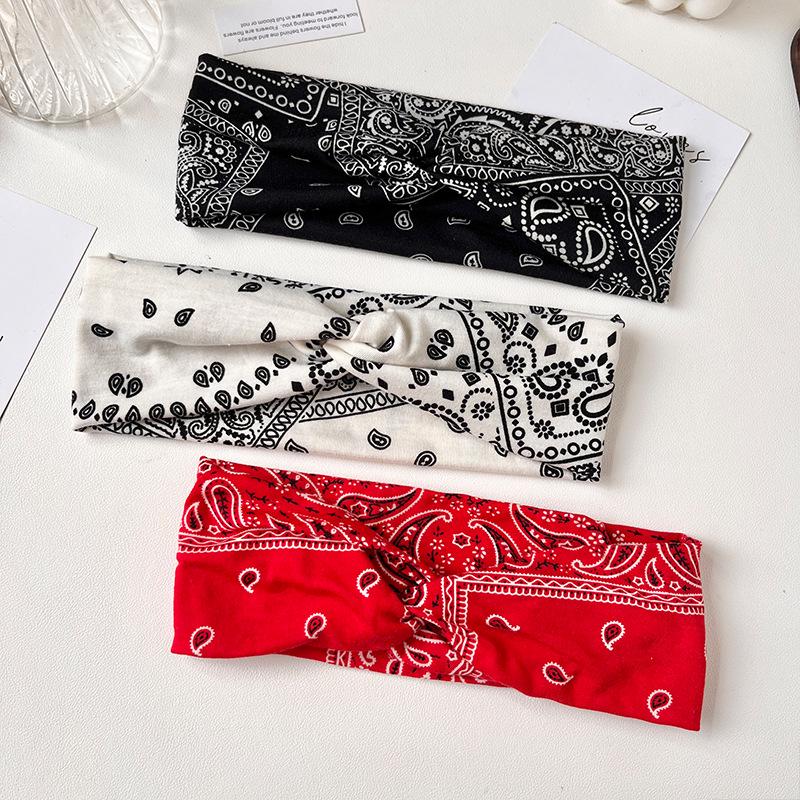 Cross-border Paisley Cotton Headband: Elastic, Washable, Perfect for Yoga & Sports.