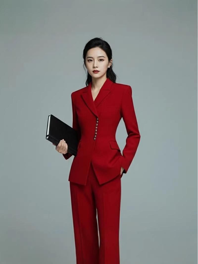 

Women s Red Chinese Style Suit Set for Professional Spring/Autumn - High-End Western-Style Annual Meeting Attire XL красный