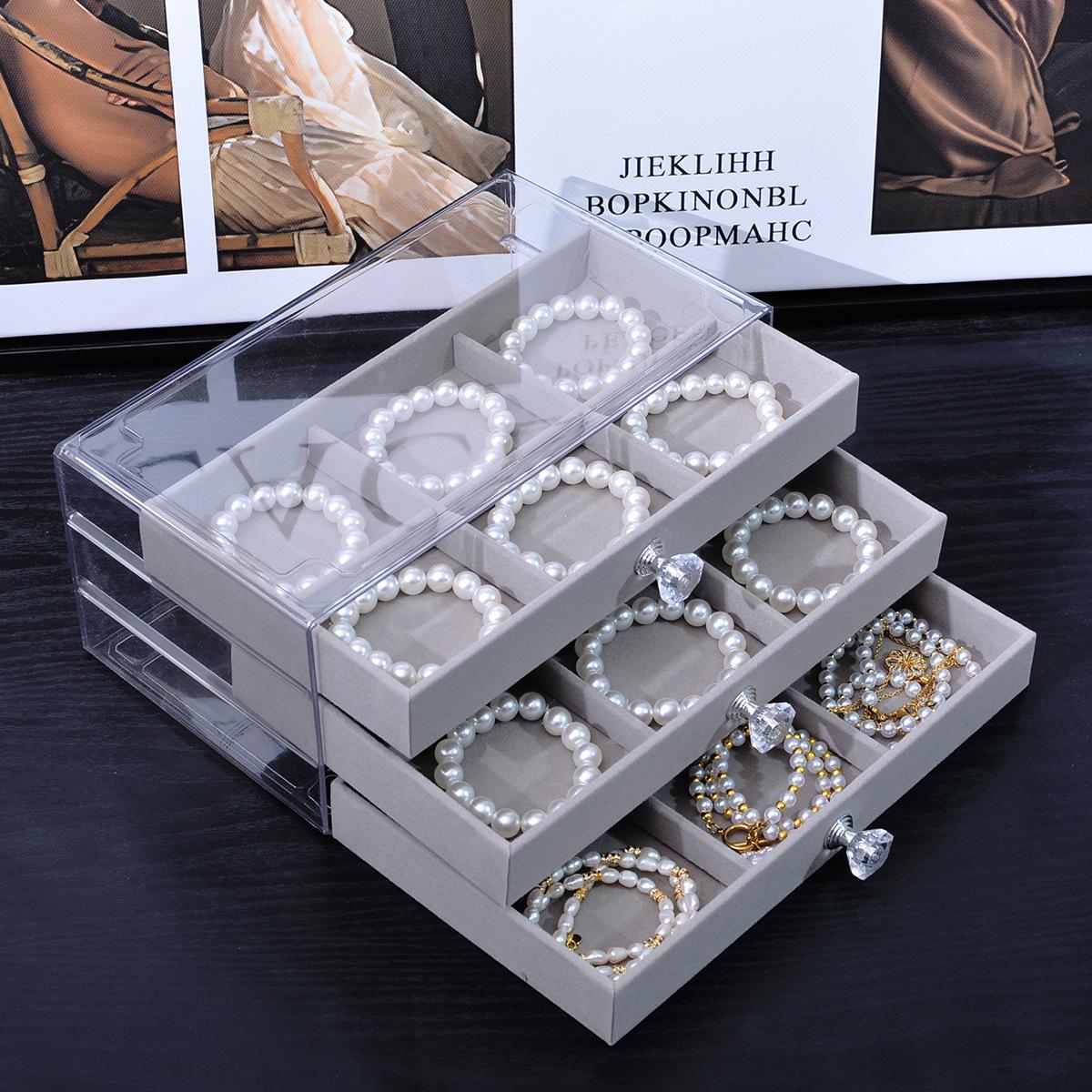 

5-слойная прозрачная ПЭТ-шкатулка с бархатной подкладкой для браслетов, колец, сережек и ожерелий