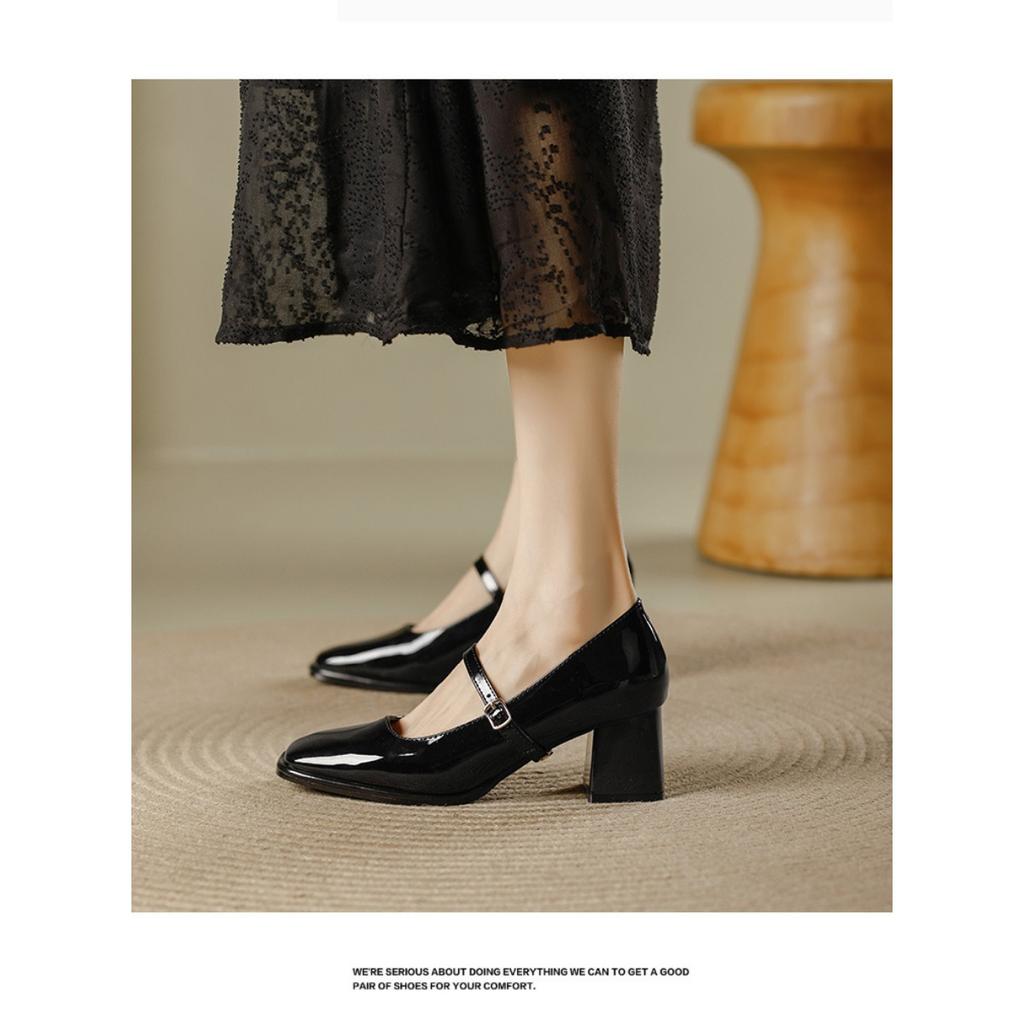 Patent Leather Thick High-heeled, New Women's Hundred with A Word with High-heeled Women's Single Shoes, Women's High-heeled Shoes, Elegant