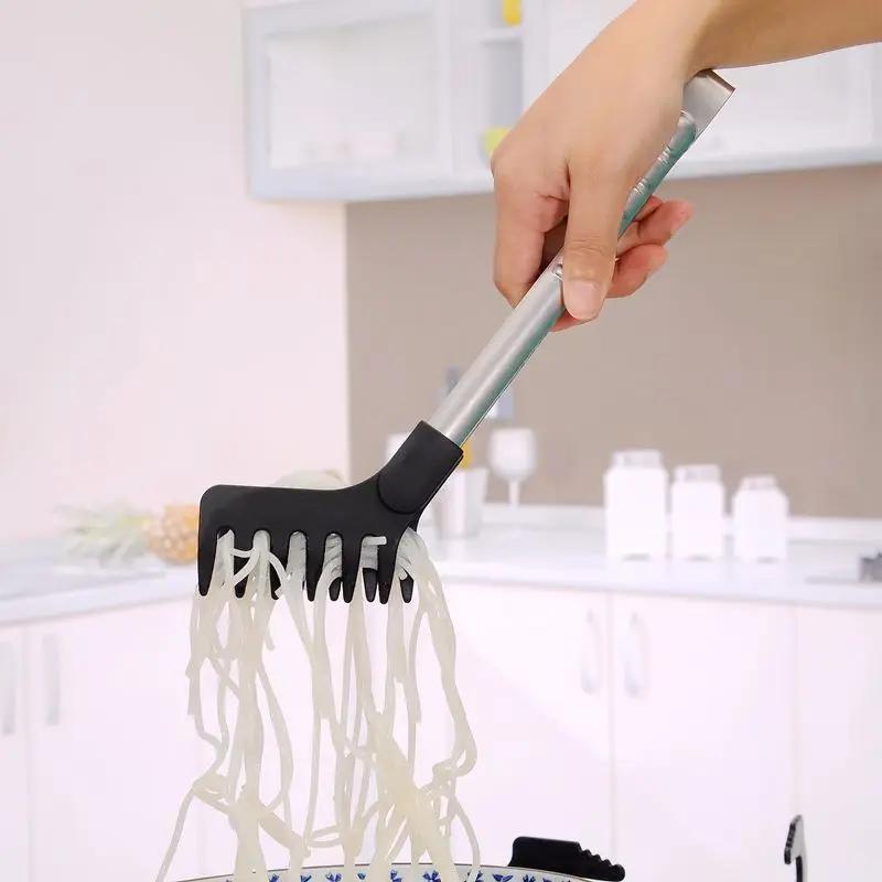 Noodle Clip Long Handle Kitchen Stainless Steel Food Clip, Salad Clip Barbecue Clip Lo Mein Spaghetti Clip