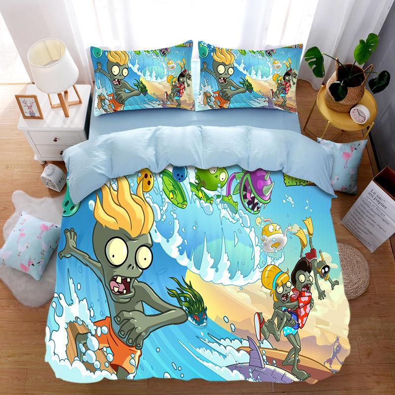 Plants Vs Zombies Duvet Cover Pillowcase Bedding Set Adult Boy Girl Bedroom Decoration Children Gift Single Double Large Size