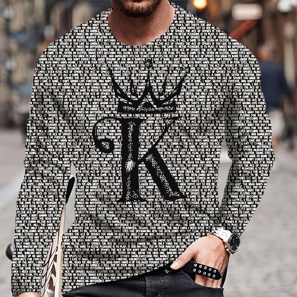 Summer Men's T-Shirt Big Size Loose Retro Short Sleeve Fashion American Poker Letter Print O Neck Long Sleeve Autumn Shirt
