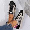 [Everyday Comfort] Women's Leopard Print Star Sneakers, Casual Lace-Up Low Top Shoes with Round Toe, Fabric Upper & Mesh Inner, PVC Sole
