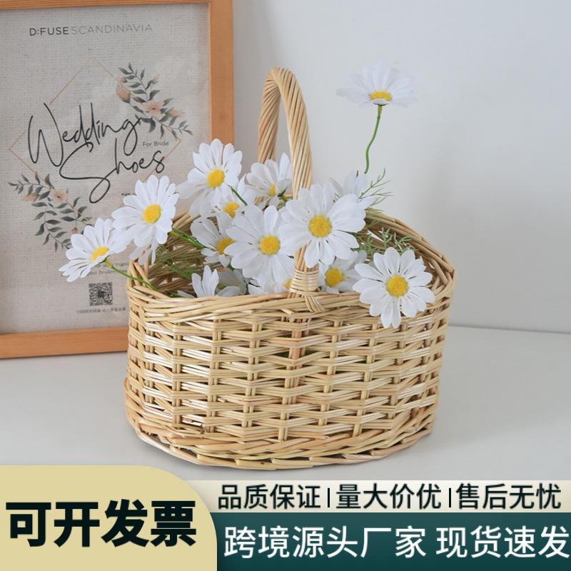 Rattan storage basket Willow weaving portable flower basket Woven vegetable picking fruit basket Bread steamed bread storage basket