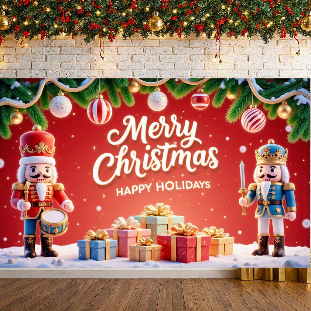 Holiday Decor Banner Gift Boxes Christmas Decoration Banner Holiday Banner Pine Branches For Winter Festival Office Party