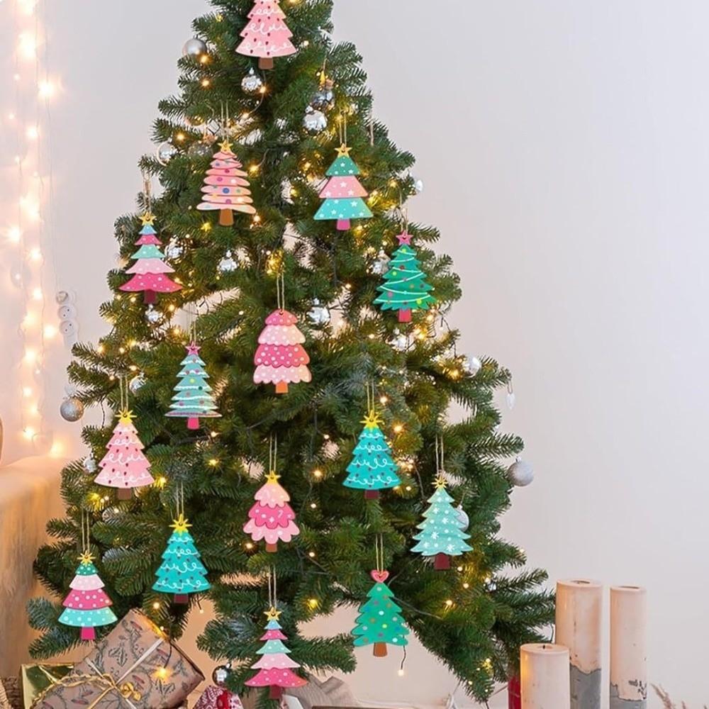 24pcs/set Fashion Colorful Christmas Tree Ornament Handmade DIY Merry Christmas Present Happy New Year Xmas Hanging Tags