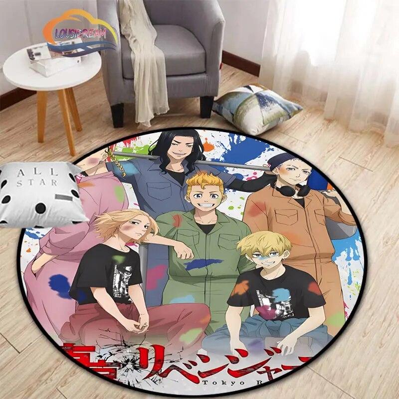 Anime Tokyo Revengers Kulatý koberec kreslený prostor Koberec do obývacího pokoje Kuchyně Jídelna Dětské koberce Podložka na jógu