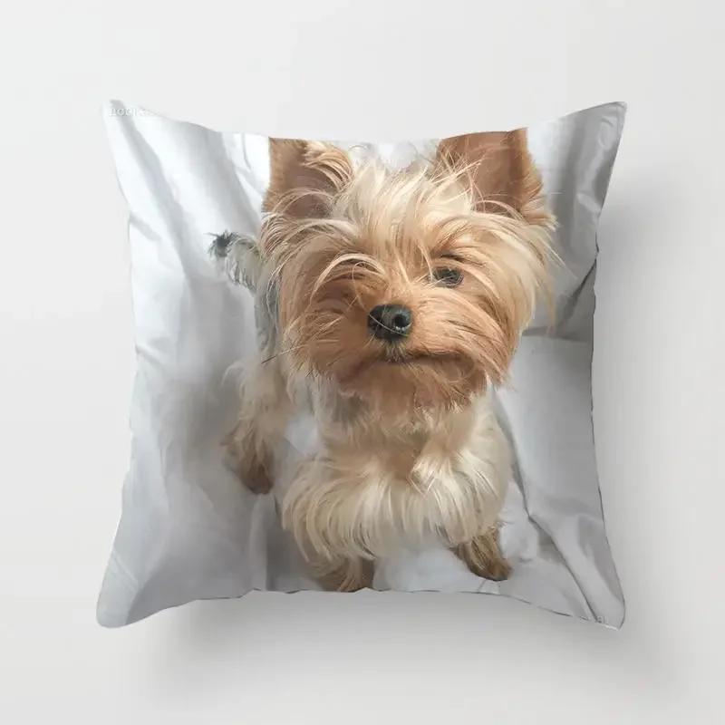 1Pc Cute Dog Yorkie Bichon Yorkshire Decor Print Pillow Case Bedroom Sofa Waist Cushions Cover Car Decoration Cushion