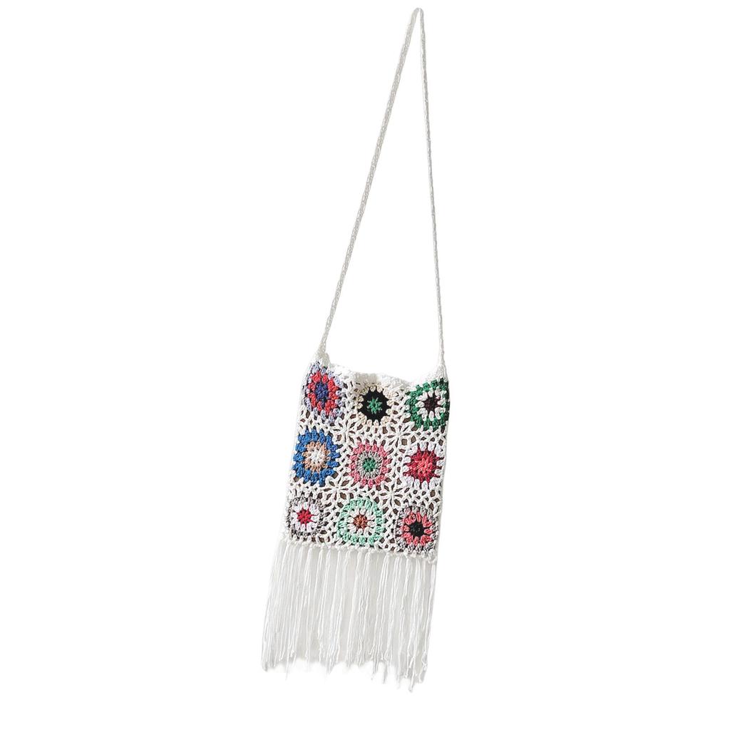 Crocheted Shoulder Tassel Bohemian Ethnic Style Tote for Beach Travel