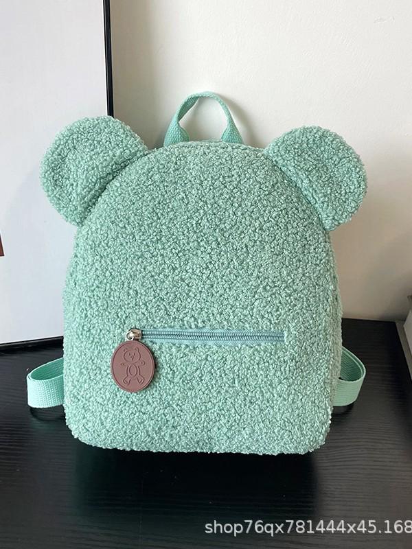 Women's Plush Backpack with Cute Bear Ears - Autumn/Winter Korean-Style Parent-Child Bag for Girls