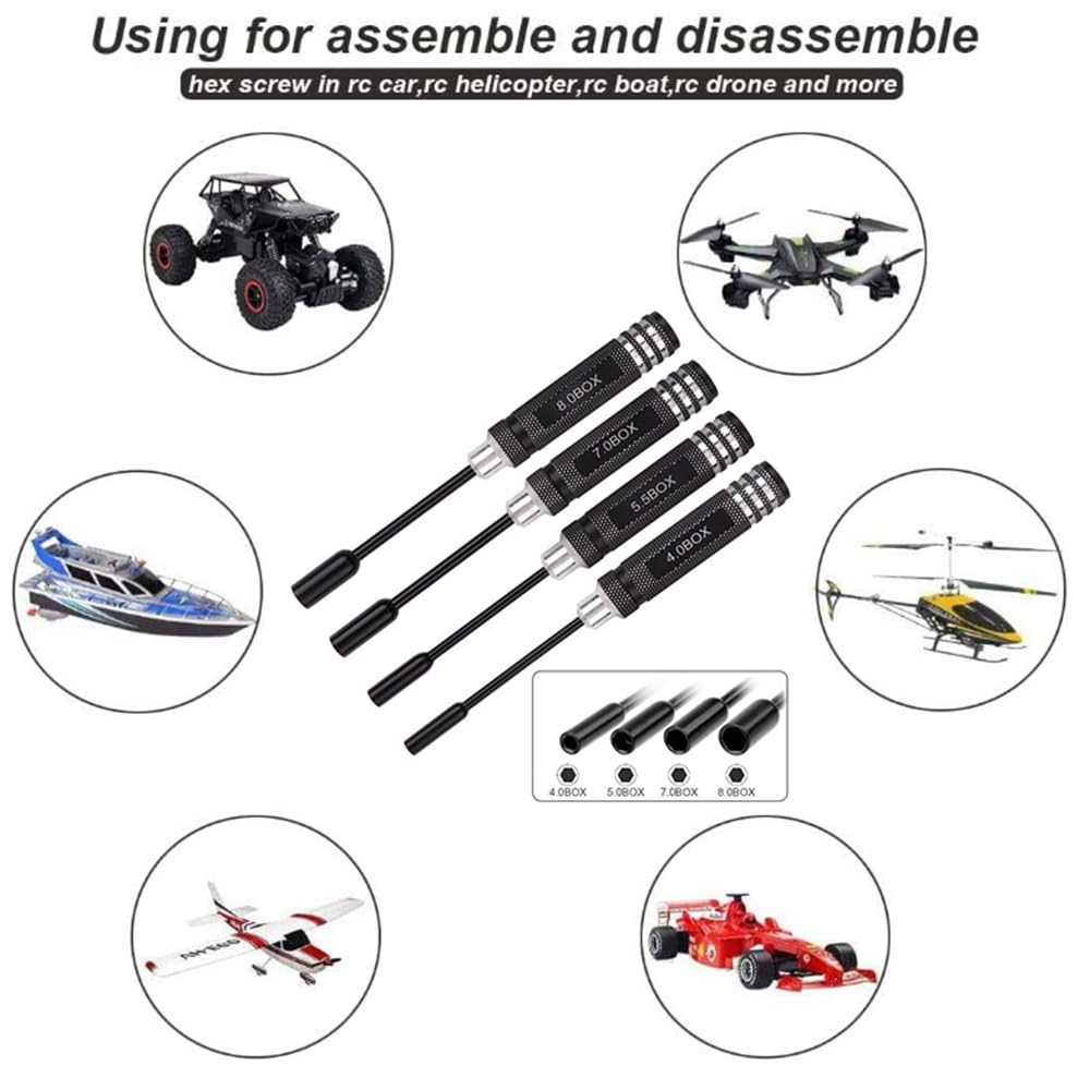 Hex Nut Hex Driver Hex Socket Nut Precision Nut Driver Hex Socket Nut Driver for Model Airplane Repair Driver, Wrench, Driver, Set, (4.0mm, 5.5mm,