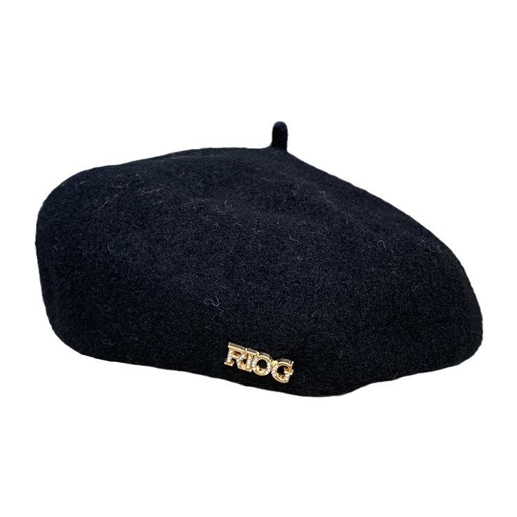 Hat Women's Winter Wool Knitted Artist's Hat British Vintage Student Beret New Three-dimensional Bud Hat Tide