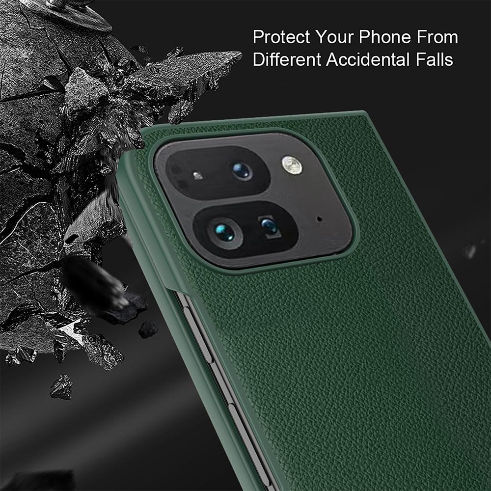 For Google Pixel Fold 2 Case Litchi Texture Leather+PC Phone Cover with Tempered Glass Film