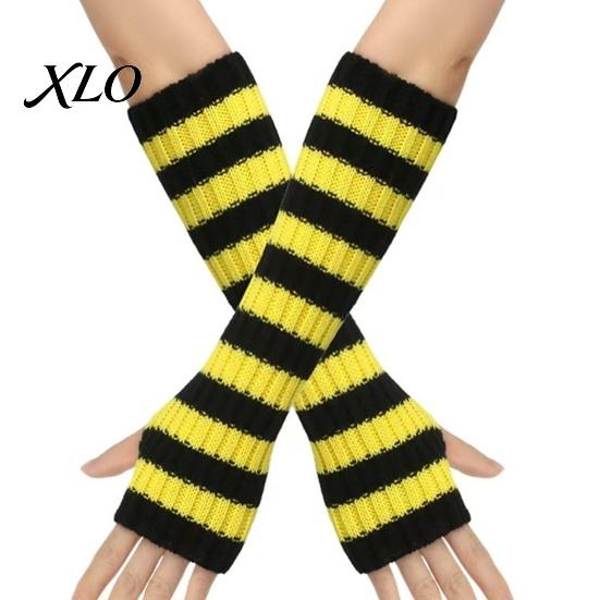Striped Wrist Warmers Knitted Arm for Women, Fingerless Sleeves, Soft Thermal Sleeves Cold Weather Autumn Winter, Fashion Accessories Girls