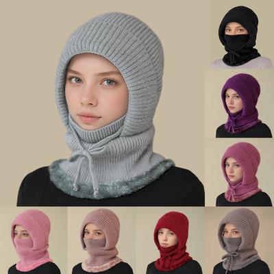 Women's Scarf Face Mask One-piece Knitted Hat With Thick Velvet Insulation And Warm Woolen Hat