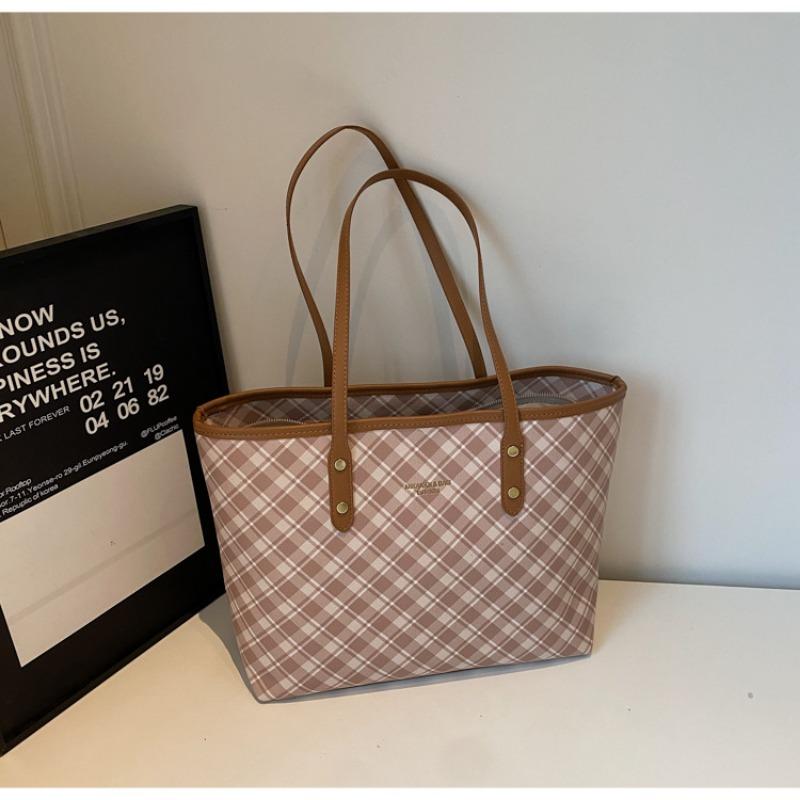 New women's bag commuting to work large capacity new retro fashion plaid commuting shoulder tote bag