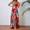 Damska Letnia Moda Bohemianska Spódnica w Kwiatowy Wzór z Rozcięciem Sukienka na Ramiączkach z Kurortu Nadmorskiego