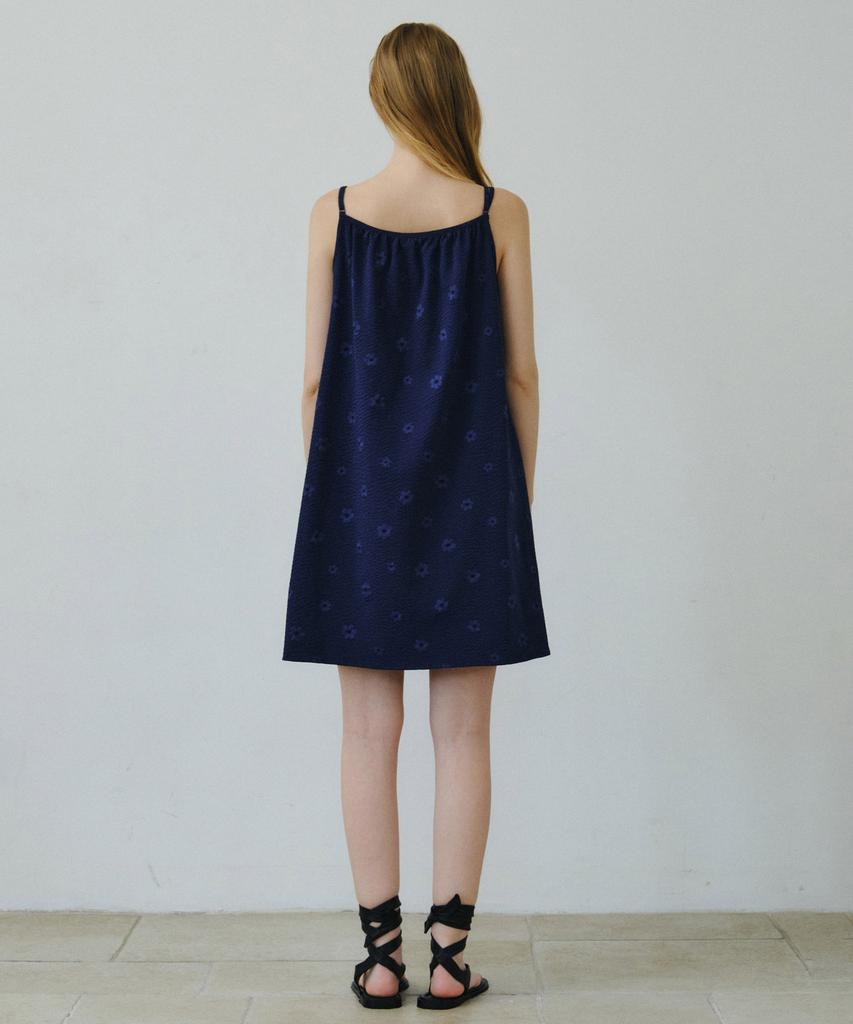Mais Floral Daisy Seersucker Mini Dress / Navy