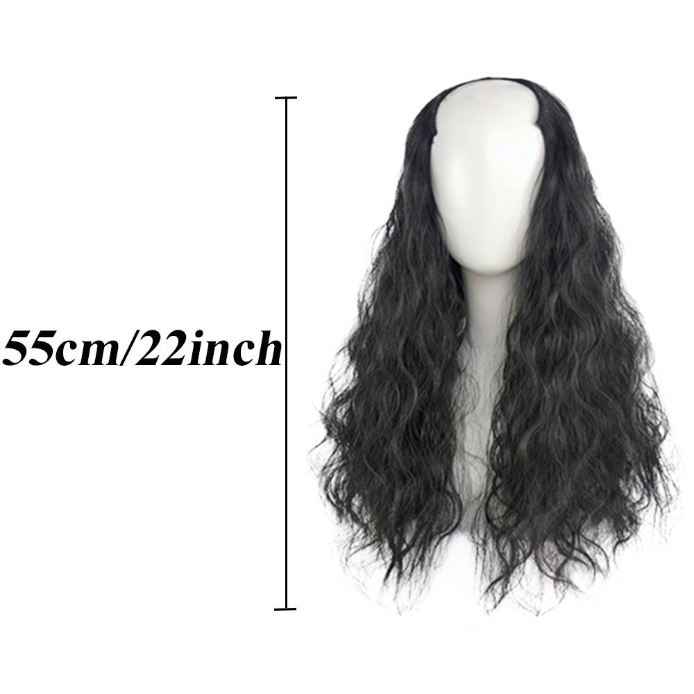 Bybrana V-formede hårforlengelser vann krusninger svart brunt syntetisk hår parykker