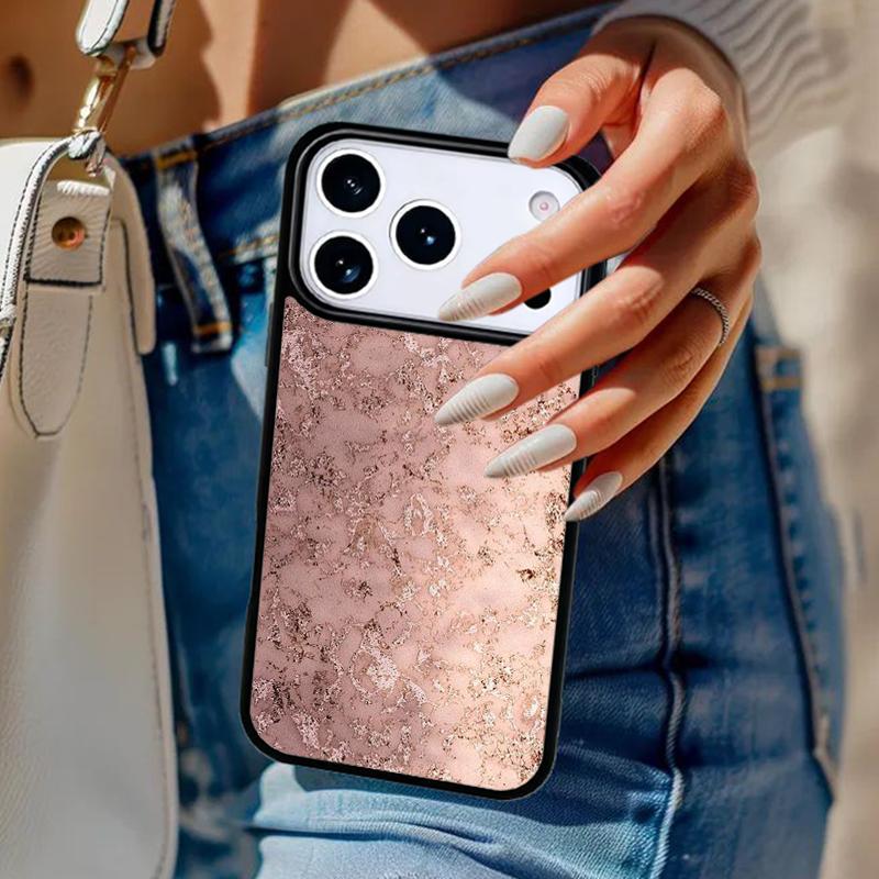 Gold Rose Glitter Pink Love pattern Phone Case For iPhone 17 Air 14 15 13 12 Max Cover For Apple 14 15 16 16e 11 Pro Max Plus