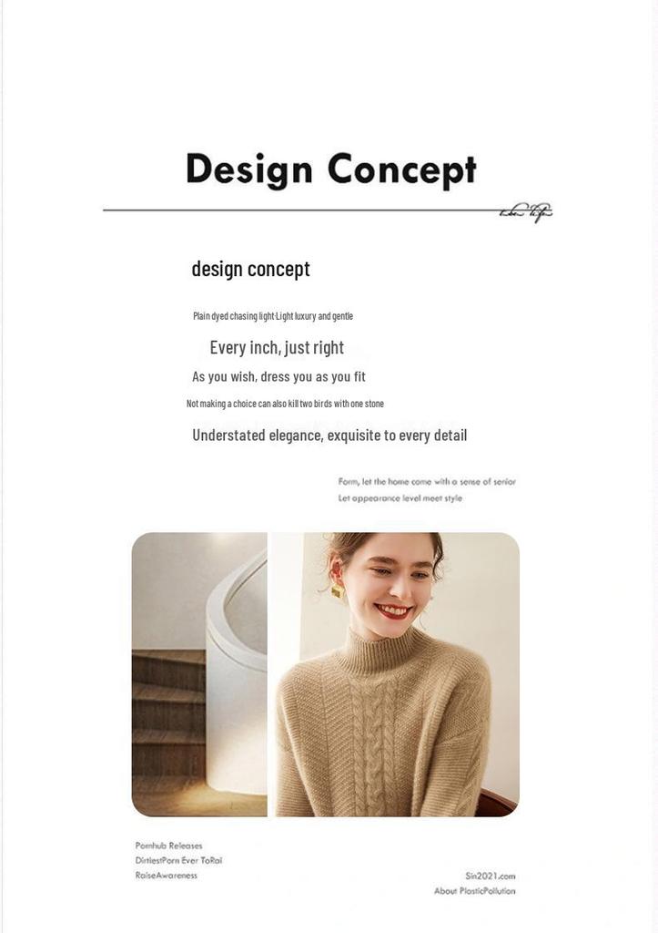 Women's Soft Cashmere Cable Knitwear - Semi-High Neck, Thickened for Autumn/Winter, Can Be Worn Alone or as a Commuting Base Layer