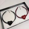 Elegant PU Leather Heart Pendant Necklace Handmade Choker Adjustable Length Clavicle Chain Jewelry for Women Girls