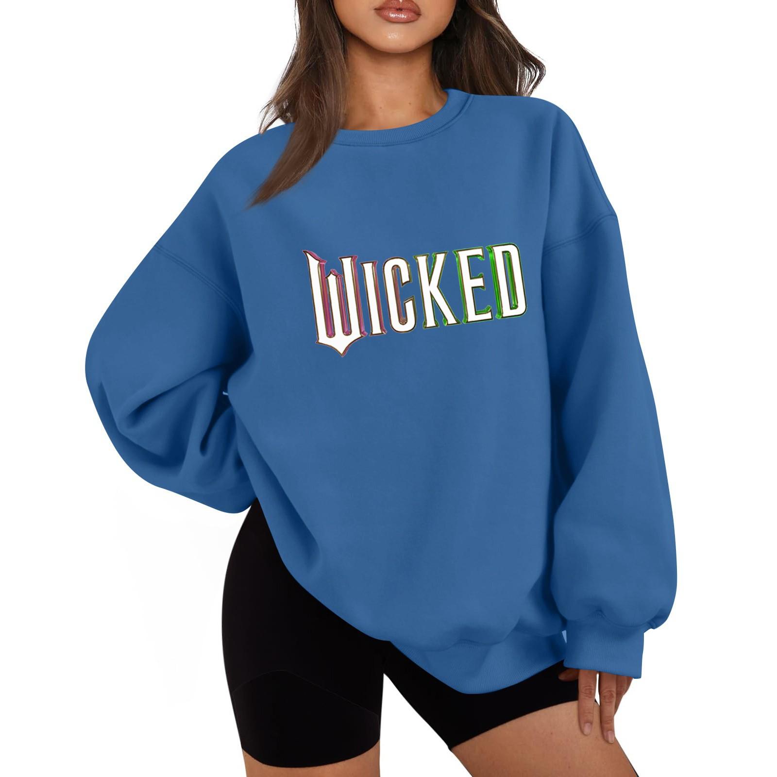 

Женская повседневная модная толстовка с длинным рукавом и рождественским принтом с круглым вырезом XXL синий