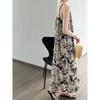 Ink Print V-neck Halter Dress Summer Lazy Style Long Floral Dresses