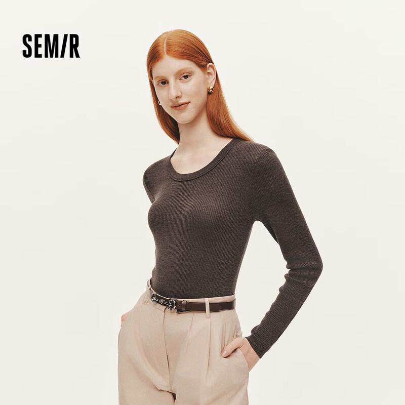 Semir Women's Round Neck 100% Wool Knit Sweater