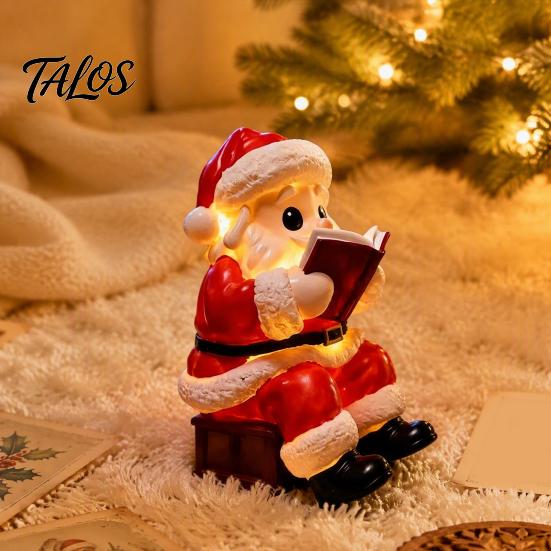 Desktop Holiday Accents Santa Claus Night Light, Resin Christmas Tabletop Ornament with Window Display Warm LED Lighting, Bedroom Bedside Table