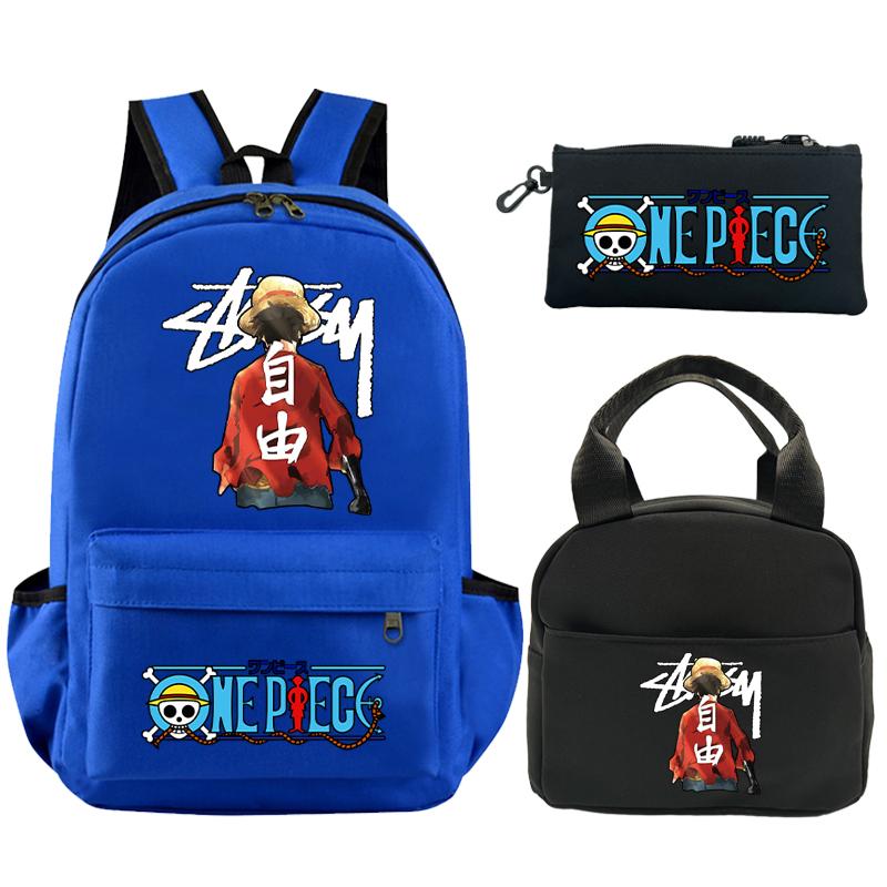 3Pcs/set Anime One Piece Anti Theft Bag with Lunch Bag Pencil Case Supplies Stationery for Girl Boy Back To School Wear-Resisting Leisure Bag Mochila
