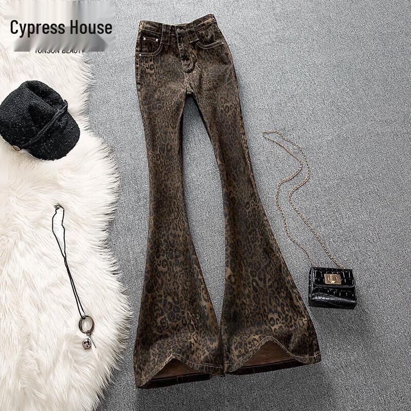 

Women s Leopard Print Micro Flare Jeans L