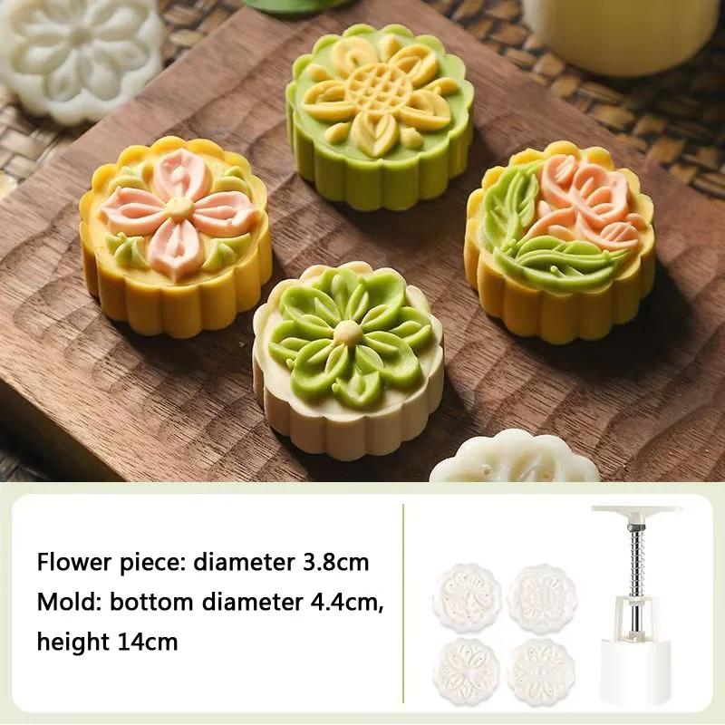 Pastry Decoration Plunger Tools Mid-Autumn Festival Mooncake Mold Hand-Pressure Cookie Stamps with Floral Sakura Patterns
