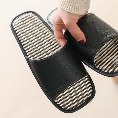 Women Home Slippers Summer Cool Slippers Women's Nordic Style Indoor Home Leather Flat Slippers Men's Non Slip Soft Bottom