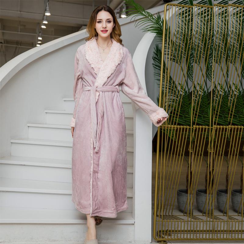 Robe de pyjama en flanelle d'hiver 2021 pour femmes et couples avec col en fausse fourrure
