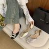 Shoes Women's Spring Summer New Low-heeled Square Buckle Rhinestone French Casual Square Head Hollow Flat Bottom Evening Single Shoes