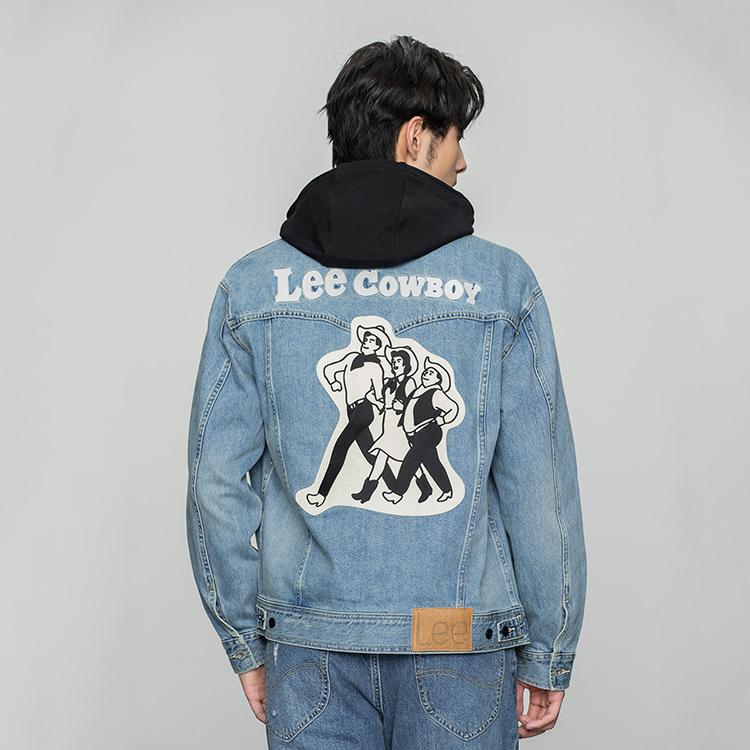 Lee 101+ Series SS22 Vintage Wash Letter Embroidered Denim Jacket Men jackets Medium-Blue LMT0015215DG00FA00513