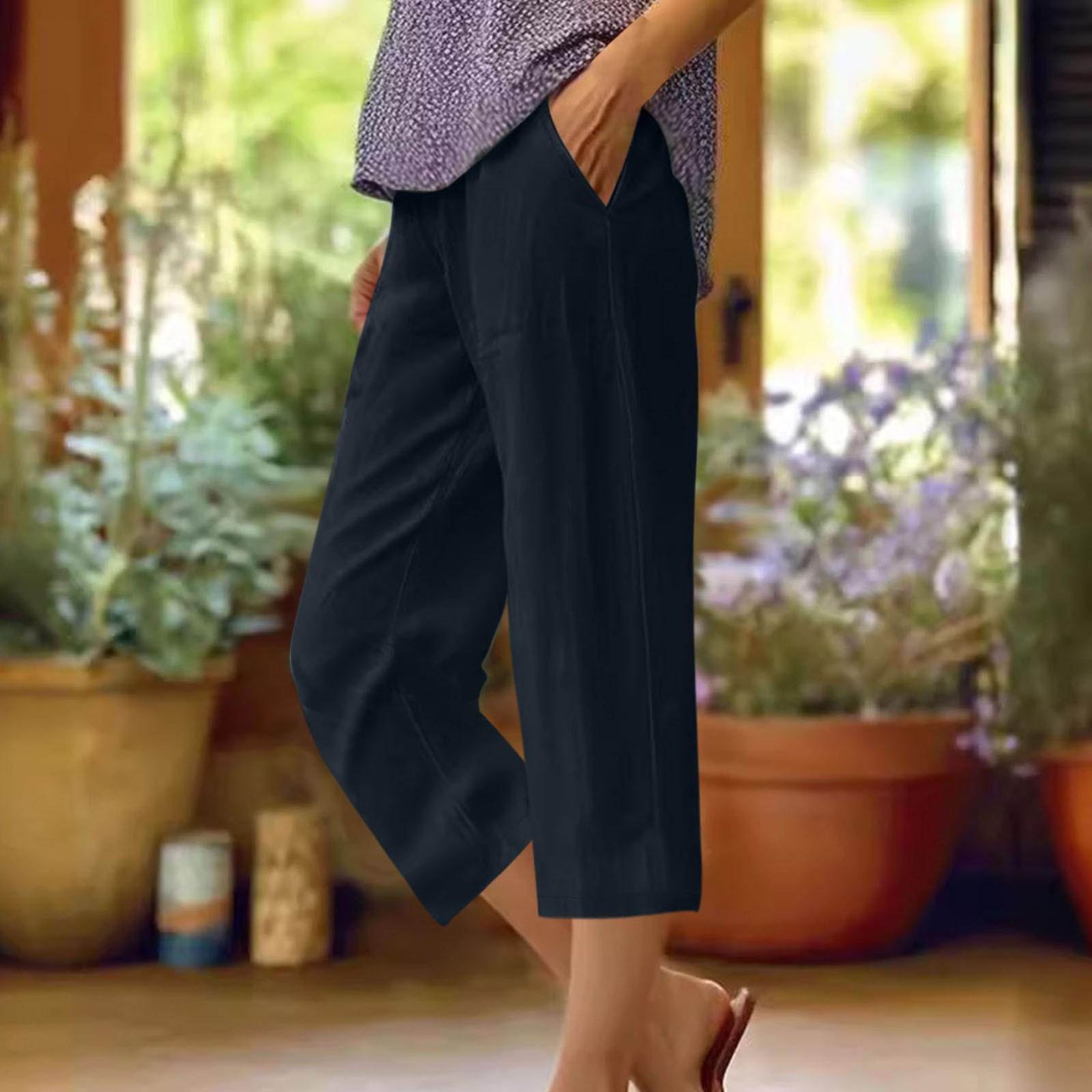 

Женские модные однотонные свободные повседневные брюки с эластичной резинкой на талии и прямыми карманами длиной до икры XXXL темно-синий